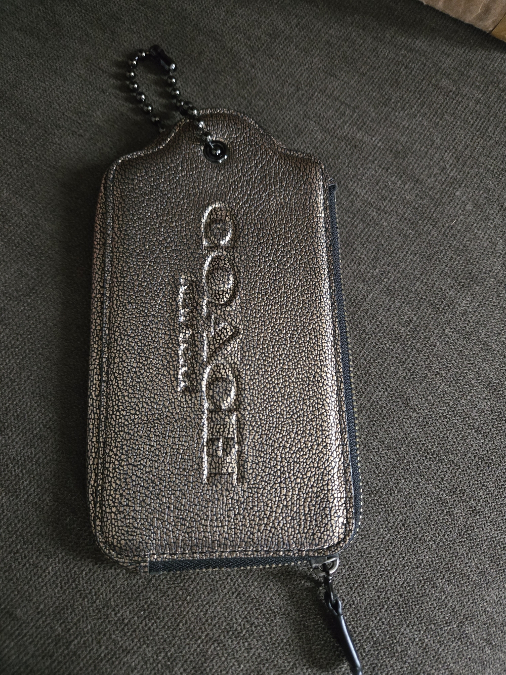 COACH Metallic Pebbled Leather Zip Pouch - Bronze